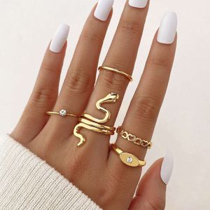 Heet verkopende sieraden, modieuze en gepersonaliseerde micro-diamantslangvormige ring met holle hartogen, 5-delige set ringen