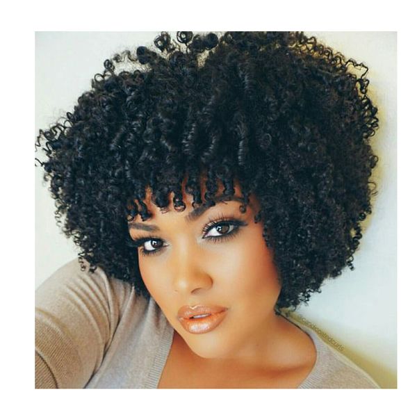 Vente chaude dames cheveux brésiliens afro coupe courte crépus bouclés perruque simulation cheveux humains perruque bouclée pour femme