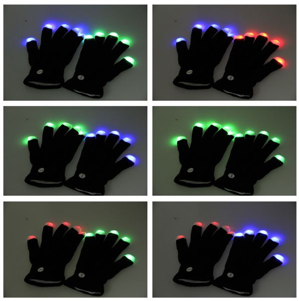 Vente chaude LED Gants coloré changeant noir blanc Lumière Finger clignotant Pour Halloween De Noël KTV Partie Gratuit DHL FedEx