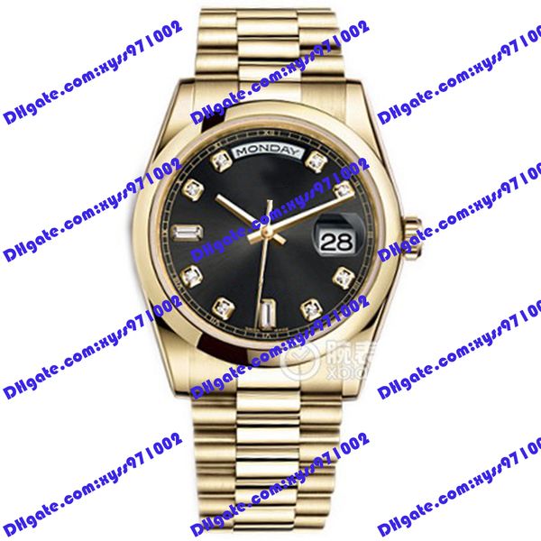 Reloj de pulsera de lujo para hombre, gran venta, fecha, oro rosa de 18 quilates, esfera de diamante negro, 118208, reloj mecánico automático, reloj para hombre, pantalla semanal, movimiento automático 2813