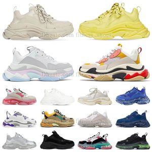 Venta caliente Hombres Mujeres Triple S Casual Papá Zapatos Diseñador Triple-S Crystal Clear Sole Bottoms Negro Paris Plataforma Vintage Beige Rojo Rosa Diseñadores Zapatillas deportivas