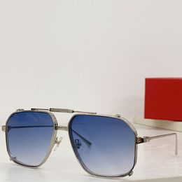 Vente chaude Hommes de luxe marque de créateurs Santos marque lunettes de soleil hommes femmes cadre argenté rectangulaire dégradé bleu lentilles pliantes UV400 lunettes de soleil CT0353