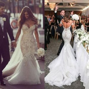 Vendre de la sirène à chaud robes de mariée Steven Khalil Dubaï arabe hors épaule complète en dentelle arrière perles de lacet robes nuptiales personnalisées Hy186