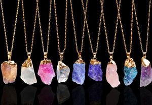 Hot Selling Natuurlijke Gemstone Hangers Ketting Gouden Ketting Verklaring Kettingen Rose Quartz Healing Crystals Sieraden voor Vrouwen Meisjes