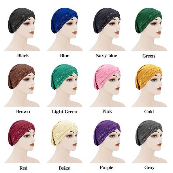 Venta caliente nueva llegada Color sólido musulmán Bandanas estilo de campo mujeres turbante Hijab sombrero elástico gorras accesorios para el cabello