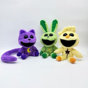 Venta caliente de juguetes de peluche, animales pequeños sonrientes, conejos, gatos, perros, osos, horror suave, regalos de juguetes de peluche de serie de animales sonrientes