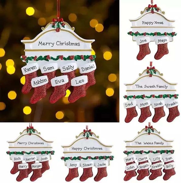 2022 Resina Calcetines de Navidad personalizados Familia de 2 3 4 5 6 7 8 Ornamentos de Navidad Decoraciones creativas Pendantes