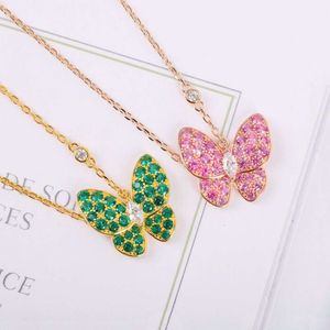 Hot Selling S Sterling Sier Pink Diamond Lucky Sweet Butterfly Hanglagers Fashion Necklace For Women Brand Jewelry Gift