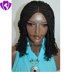 Hot selling korte kinky twist gevlochten haarkant volledige handgebonden pruiken van synthetisch haar met krullende tips voor afro-amerikanen