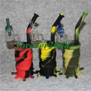 Heißverkaufte Silikon-Wasserpfeifen-Wasserpfeifen mit Doppelrohr-Quarznagel und Glaskarpfenkappe, Silikon-Dab-Rig-Wasserpfeife