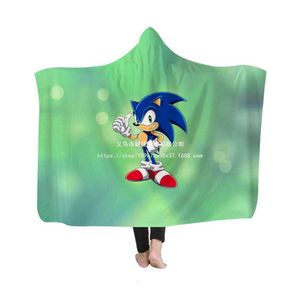 Heet verkopende sonische deken met capuchon cape 3D geprinte pluche kinderen airconditioning