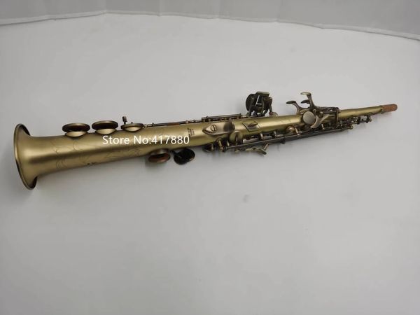 Venta caliente saxofón soprano B saxo retro plano instrumento musical de cobre antiguo con guantes de caja envío gratis