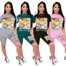 Dames Cartoon Druktracksuits Zomer Twee Stuk Sets Mode Losse Korte Mouw Ronde hals Top Shorts Sportwear