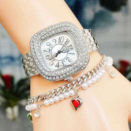 Venta caliente Square Full Diamond Womens Watches Fashionable y lujoso Set de brazalete de amor