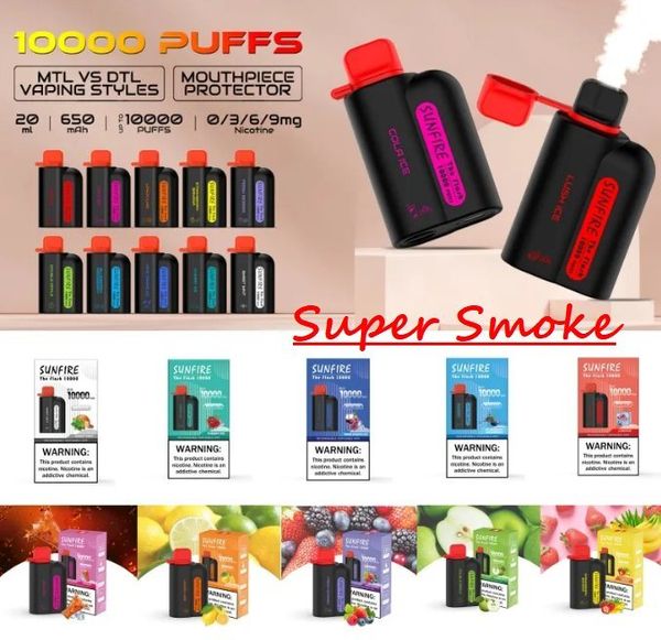 Vendre à chaud Sunfire 10000 Puffs MTL / DTL Big Smoke Vapers Vapes Dispostable Electronic Cigarette Pod Flow Airmable Airlable 650mAh Rechargeable 20 ml Mesh Coil 10K Puff