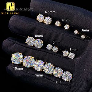 Hot Selling Top Kwaliteit Stud Oorbel Pass Diamond Tester Schroef Terug Hip Hop 10K Massief Gouden Oorbellen Moissanite Sieraden