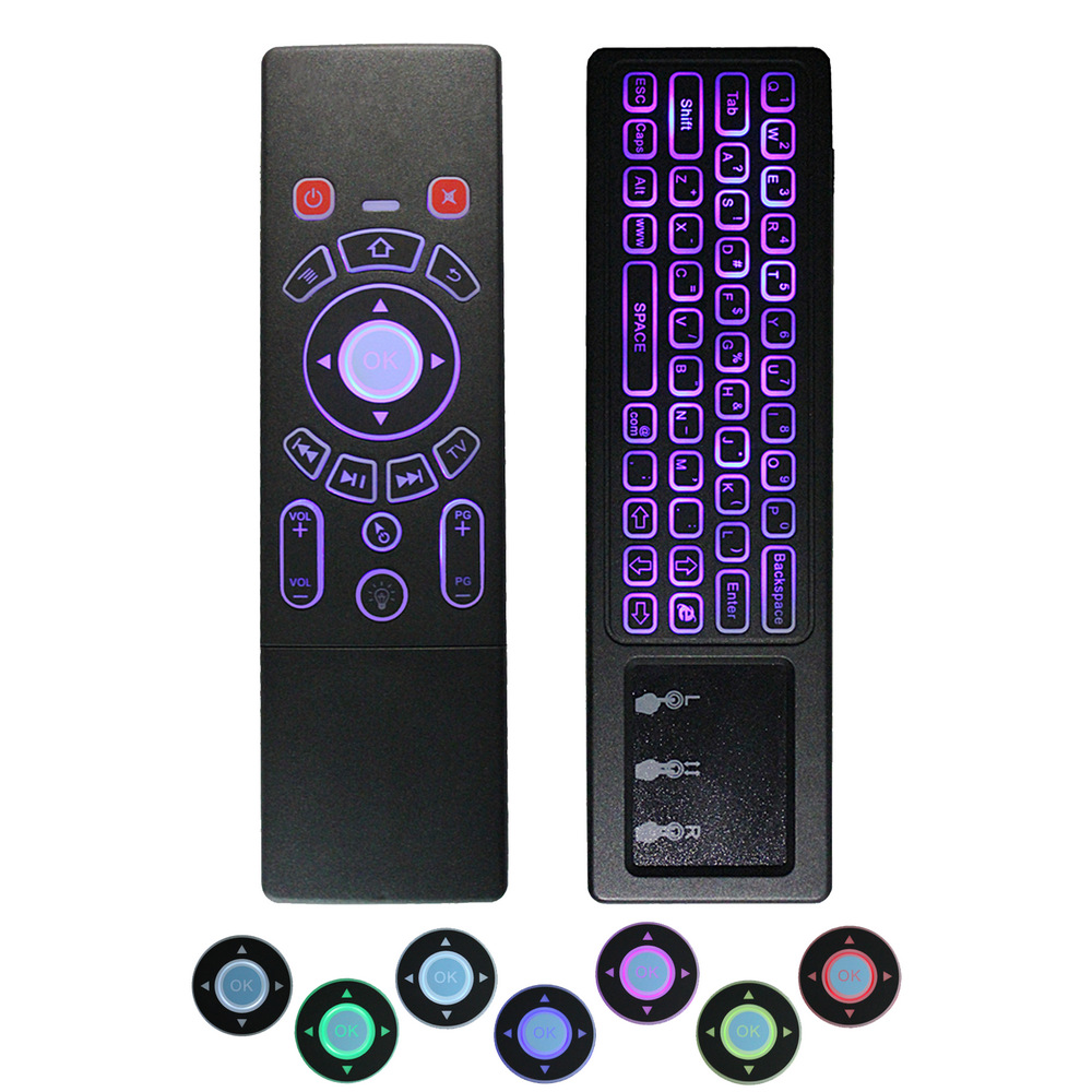 New Arrival T6 JS6 2.4G Bezprzewodowy 7 Kolor Podświetlany Mysz Powietrza z TouchPad IR Uczenie się Podświetlenie Mini Klawiatura do Smart TV Android Box