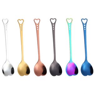 Regalo de boda Corazón Cucharas Favores Té Café Revuelva Cucharas Oro Plata Cobre Negro Arco iris Azul