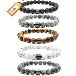 Hot Selling Groothandel Custom 8mm Magneet Charm Kralen Stretch Natuursteen Lava Kraal Armband Voor Paar