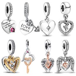 Hot selling vrouwen 925 Sterling Zilveren Bedels Familie Liefde Hanger Sieraden Gift Engelenvleugels DIY fit Pandora Armband Ketting met doos