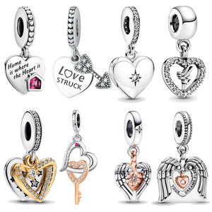 Vente chaude femmes 925 Sterling Silver Charms Famille Amour Pendentif Bijoux Cadeau Angel Wings DIY fit Pandora Bracelet Collier avec boîte