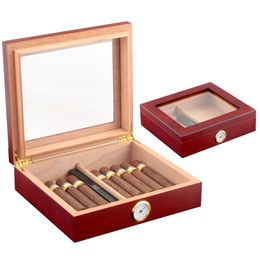 2022 Cajas de cigarros de madera Caja de humidificador de viaje de cigarros de madera de cedro Humidificador portátil Higrómetro Sigaren