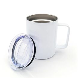 Tasse de voyage en acier inoxydable vierge, tasse à café par Sublimation, 12oz, blanc, gobelet d'eau par Sublimation avec poignée, offre spéciale MM 10.17