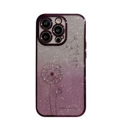 Hot Senior Clear Diamond Galvanoplastie Pissenlit Flash Powder Case pour iPhone 15 14 13 12 11 Pro Max X XS XR Plus Étui de couverture de mode