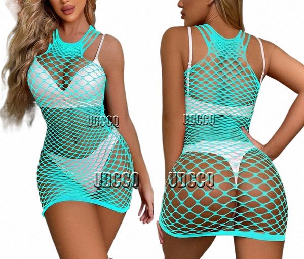 Hot Sexy Fishnet Lencería Sheer Babydoll Ropa interior Chemises Body Nightdr Catsuit pijamas falda dr cuerpo E9Hh #