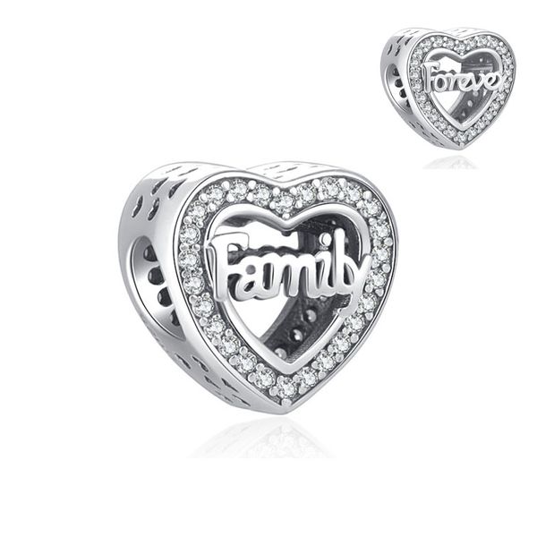 Hot Shiny Forever Family Heart en forme de charme Love Dad Mom Mom Bead Fit Bracelet 925 Pendentif argenté pour femmes Gift de bijoux de bricolage