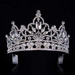 Hete Sier Crystal Large Queen Pageant Crown Noble Rhinestone Diadeem Tiaras voor Princess Headbands Wedding Hair Accessoriest-029 CJ191226