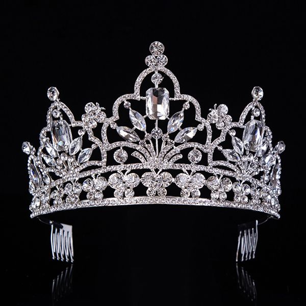 Hot Sier Crystal Gran reina Corona Corona Noble Tiaras diádicas diádicas para la diadema de princesa Cabello de boda Accesorios-029 CJ191226