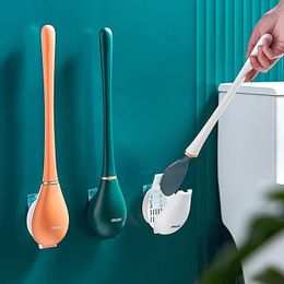 Hete siliconen toiletborstels met houder set muur gemonteerde lang handeld toiletreinigingsborstel moderne hygiënische badkameraccessoires