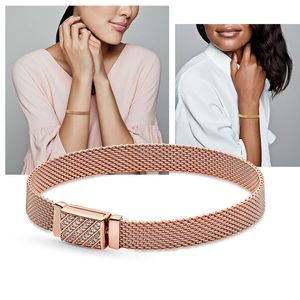 Bracelet en argent Sterling 925 en or Rose, fermoir en Zircon cubique réfléchissant pour femmes, bijoux adaptés à pandora avec boîte d'origine