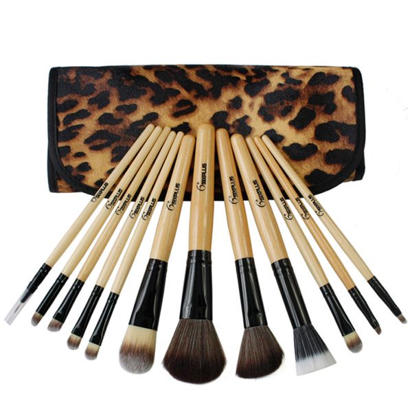 Pop SixPlus 12 pcs Leopard Makeup Brushes Kits d'outils de maquillage en bois synthétique Ensemble de produits de beauté Pinceis professionnels