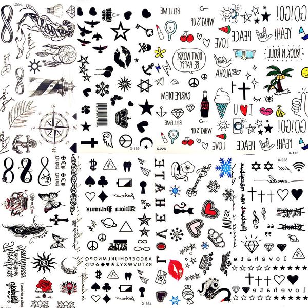 Chaude Petites Lèvres Sexy Feuille Noir Dessin Animé Tatouage Temporaire Mignon Étoile Autocollant De Tatouage Amour Femmes Corps Doigt Art Étanche Tatoo Kid D19011202