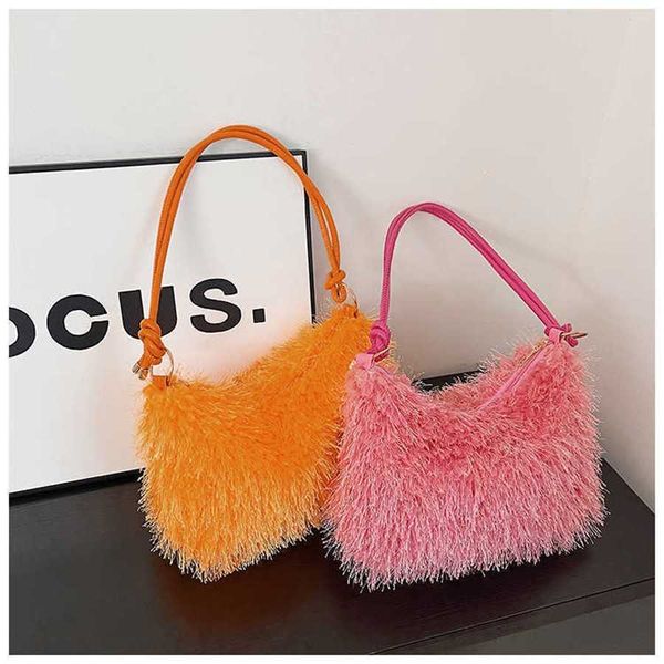 Sac en peluche doux pour filles, Style Y2K, sous les bras Hobo, automne et hiver, cheveux d'agneau solides, épaule à la mode