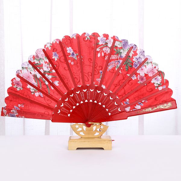 Éventails de danse en soie chinoise florale, estampage à chaud, pour femmes, pliables, portables, pour mariage, en plastique, 10 pièces/lot