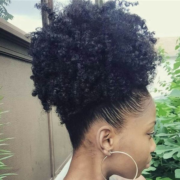 Estilo caliente Afro Short Kinky Curly Ponytail Bun pelo barato 120g cola de caballo de cabello humano virgen para mujeres negras