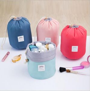 Bolsa de tocador de viaje con forma de barril de estilo caliente, bolsa de cosméticos de nailon, bolsa de lavado impermeable, bolsa de almacenamiento organizadora de maquillaje