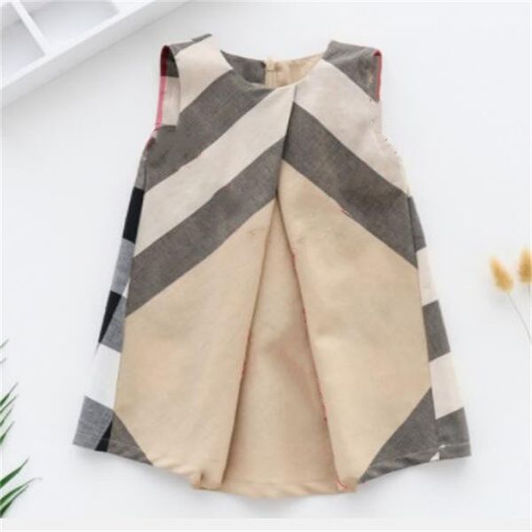 Style chaud coton filles robes mignon enfant en bas âge enfants bébé col rond robe sans manches été Plaid princesse jupe mode enfants vêtements