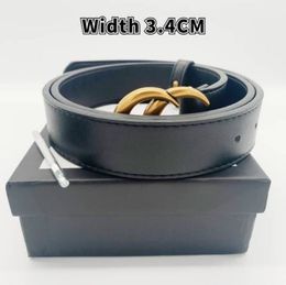 Hot stijl designer heren riem luxe vrouwen riemen mannen mode klassieke bronzen grote gladde gesp echt lederen band 2.0cm 3.0cm 3.4cm 3.8cm zwarte tailleband met doos