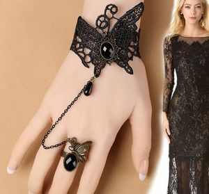 Hot Style European and American Ancient Court Gothic Butterfly Lace Armband met Crystal Band Ring A Fashion Classic Elegant