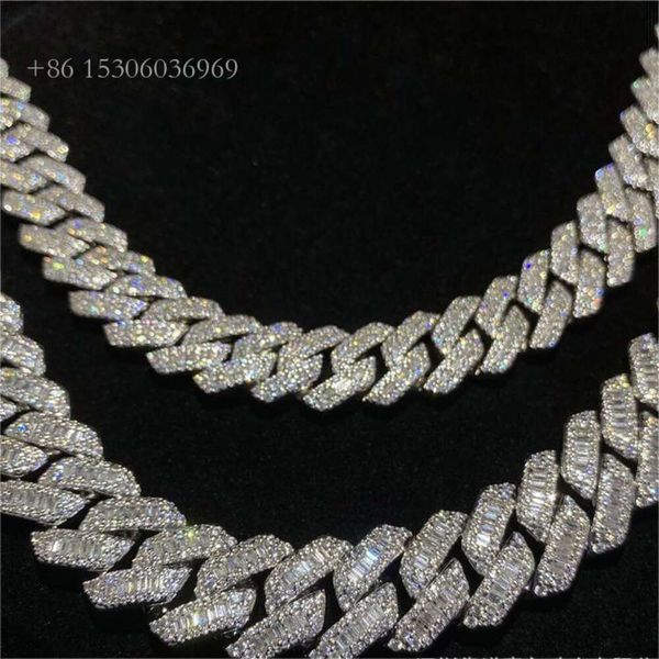 Hot Style Gra Certificat Moissanite Diamant 14Mm Largeur Solide Sier Chaîne À Maillons Cubains Pour Hommes Hip Hop Collier Cubain Collier de bijoux pour hommes