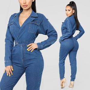 estilo caliente sexy mujer s deep V wash water cowboy jumpsuits código estándar de Europa y América T200107