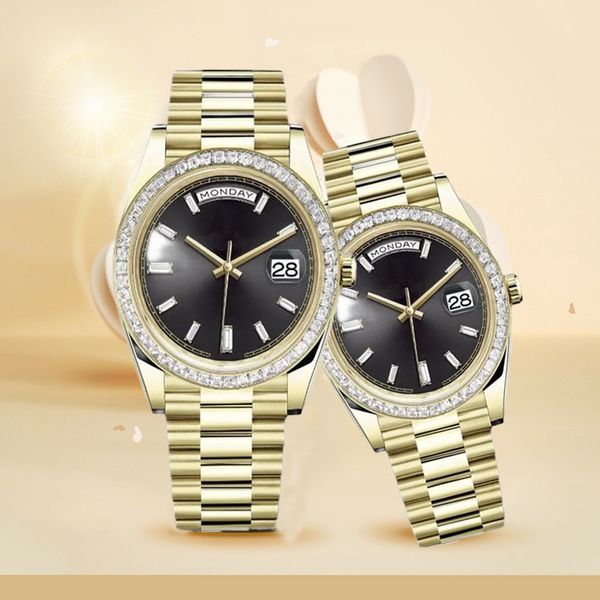 Reloj de estilo caliente para hombre, Daydate, aumento automático, relojes de oro de 41 mm, cristal de zafiro, acero inoxidable, mecánico, elegante, para mujer, relojes de 36 mm, relojes deportivos para hombre, rompecabezas