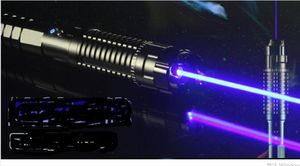 Hete super krachtig militaire 500000m blauwe pointers 450 nm SOS LED lazer zaklamp licht laser toortsjacht 5 sterrenkappen bril metalen doos