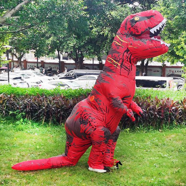 Caliente T-REX traje de dinosaurio inflable traje Dino Boys Anime Cosplay carnaval disfraz de fiesta de Halloween para adultos niños niño Q0910
