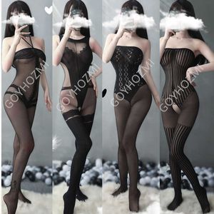 Collants chauds lingerie sexy porno tuyau body teddy intime sexy costumes tuyau chaud femmes bonneterie noir ouvert entrejambe sous-vêtements