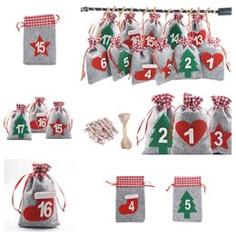 Arbre chaud suspendu petit sac en tissu sac de Noël calendrier de l'avent sac cadeau décorations de Noël aimées par les enfants T2I51684